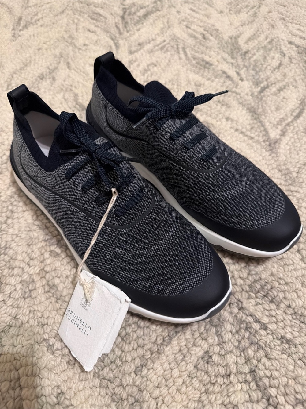 Brunello Cucinelli Navy and Gray Knit Lace-Up Sneakers - Picture 2 of 11
